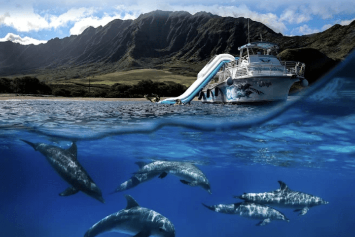 a body of water with a mountain in the background