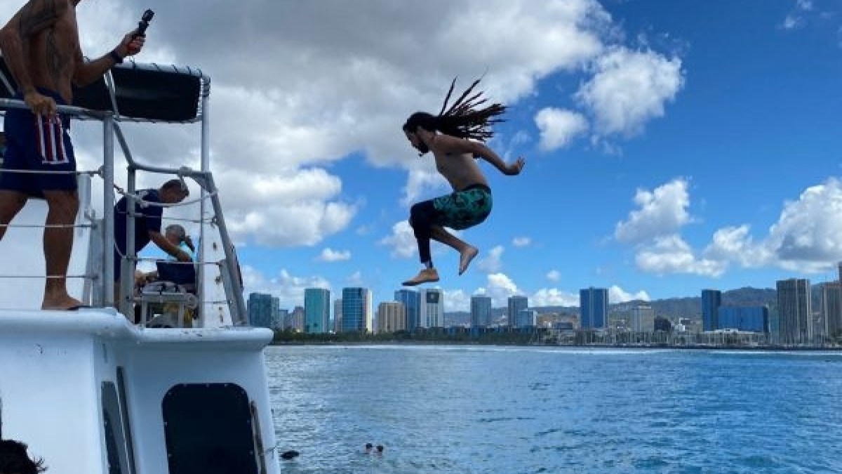 a group of people on a boat in the water