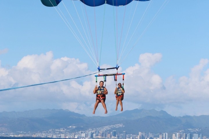 a parachute with a body of water