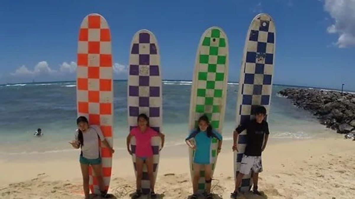 a group of people standing on top of a sandy beach
