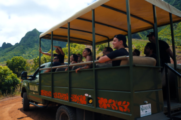a person riding on the back of a truck