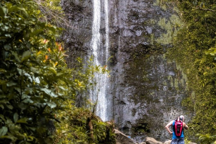 a person riding on the back of a waterfall