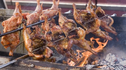 a close up of food on a grill