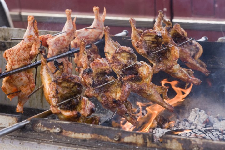 a close up of food on a grill