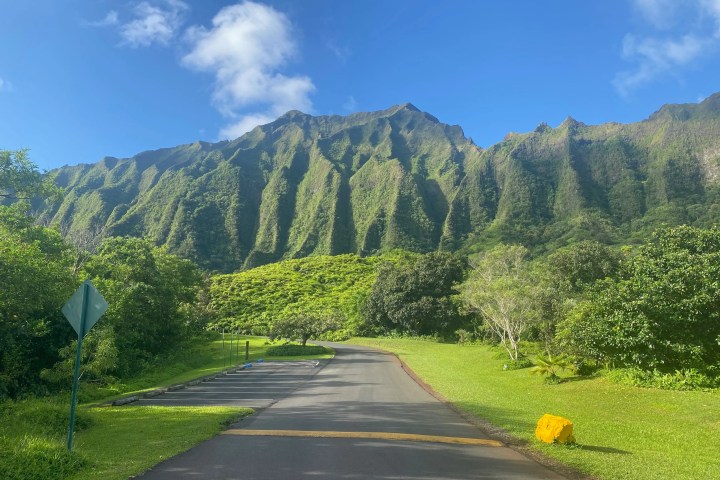 a road with Koʻolau Range in the background