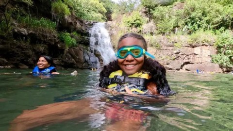 a person swimming in the water